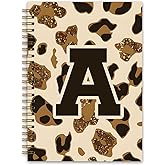 NaZaUK Leopard Personalized Notebook Initial A, Journal for Teen Girls, Leopard Print Notebook, Monogrammed Gifts for Women Teen Girls, Notebooks for Office and School Supplies 5.5x8.3