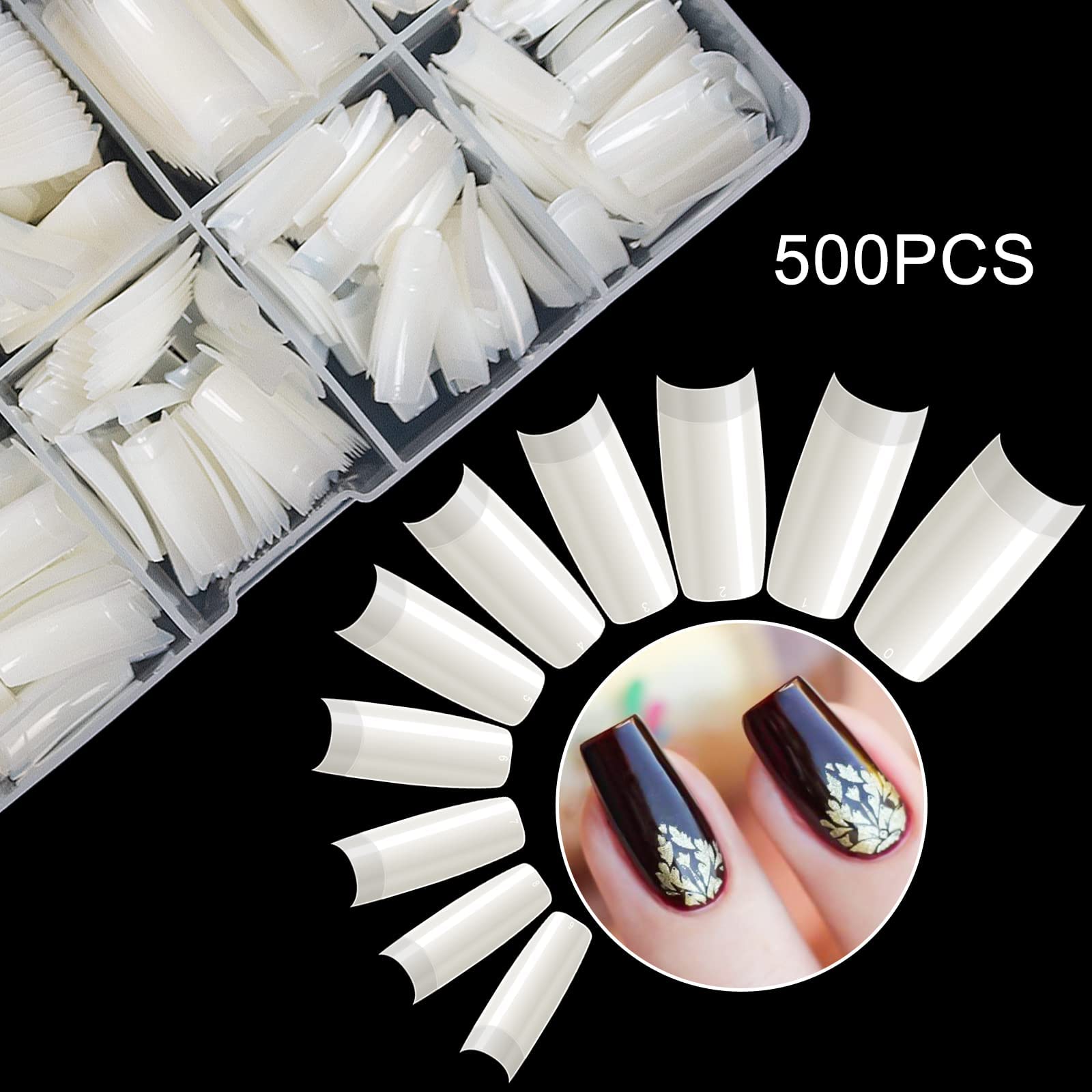krofaue 500PCS Half Cover False Nails Tips - Acrylic Nail Tips 10 Sizes Lady French Style Acrylic Artificial Tip Manicure with Box for Nail Tips Art Salons and Home DIY - Image 5