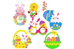 BigOtters Easter Craft Kits, 6PCS DIY Sets Including Hatching Chick Bunny Egg Easter Basket Craft Stick Sign Bunny Wreath and Rabbit Glasses for Kids Favor Classroom Daycare Homeschool Art Decor