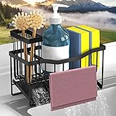 VILCEN Sponge Holder for Kitchen Sink with Auto Draining Tray,Kitchen Sink Caddy Organizer with Rag Holder, Rustproof Stainless Steel Kitchen Organizers Soap Dispenser Storage Organize