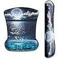 Keyboard Wrist Rest Pad and Ergonomic Mouse Pad with Wrist Support Gel Set, Non-Slip Rubber Base, Cute Mouse Pad for Easy Typing & Pain Relief, for Gaming, Computer, Office -Moon Ocean