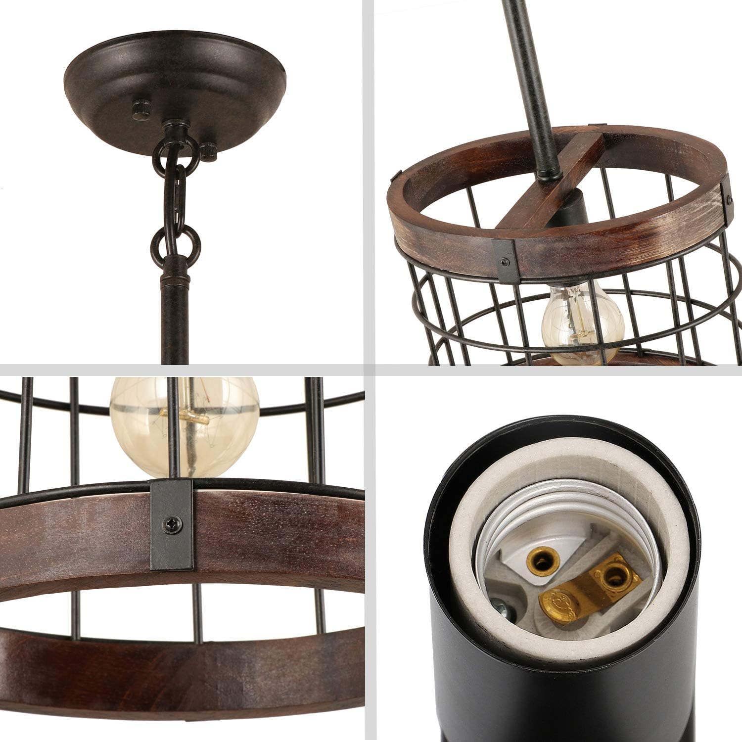 Giluta Wood Pendant Light Oval Shape Hanging Light Fixture for Kichen Island Simple 1 Light Farmhouse Style Unique Appearance, UL Listed - - 