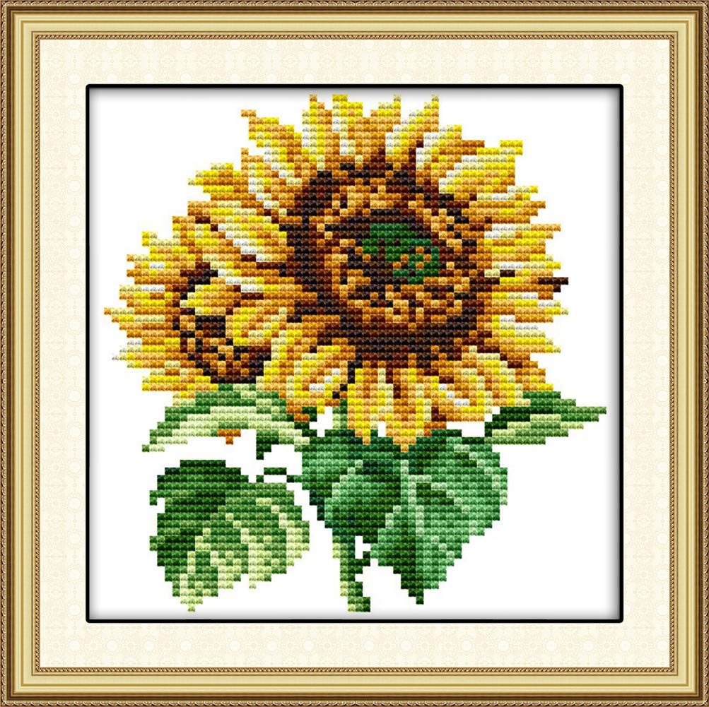 YEESAM ART Cross Stitch Kits Stamped for Adults Beginner Kids, Sunflowers 11CT 22×22cm DIY Embroidery Needlework Kit with Easy Funny Preprinted Patterns Needlepoint Christmas (Sunflowers)