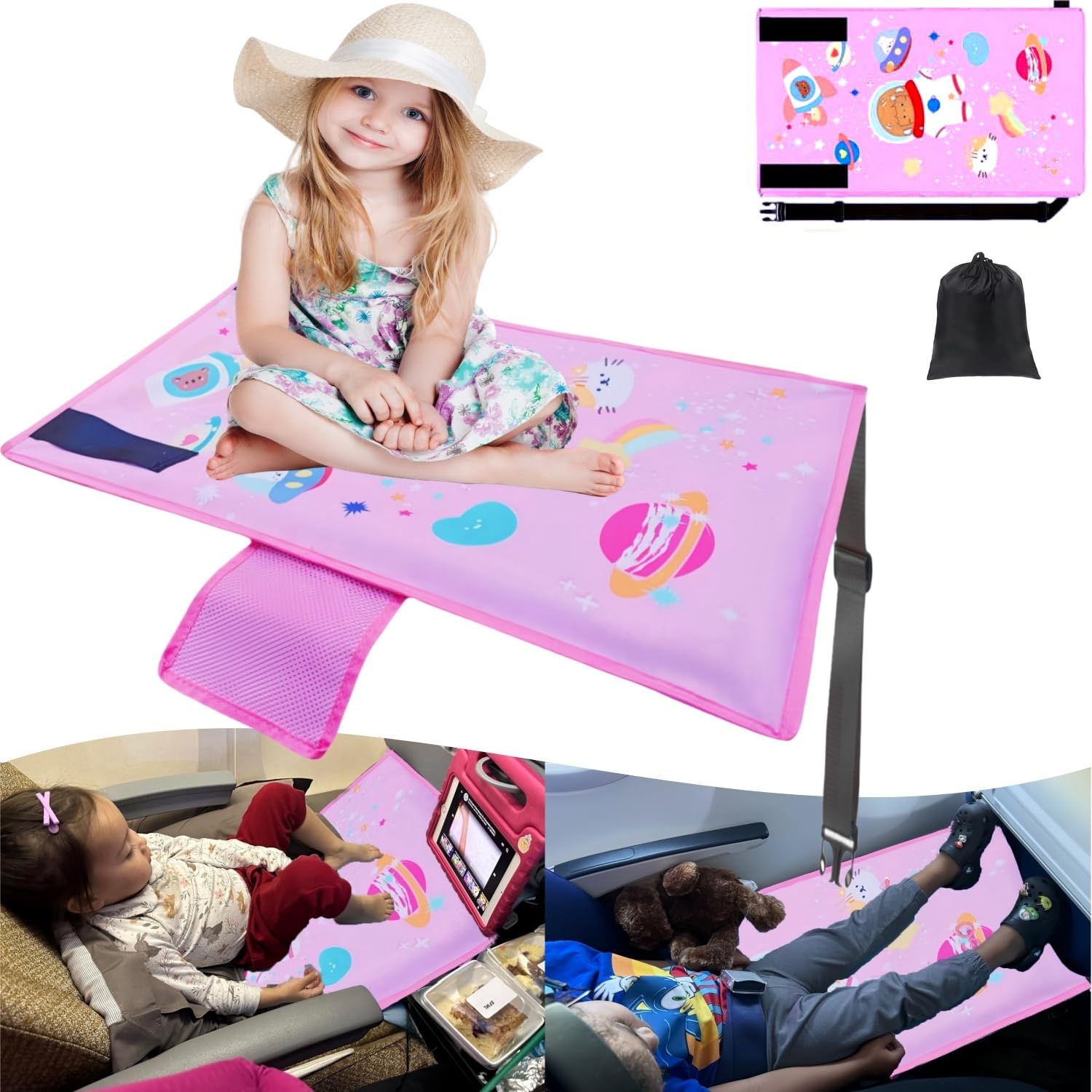 Photo 1 of Rdttlv Toddler Airplane Bed, Airplane seat Extender for Kids, Portable Children's seat footrest Suitable for Long-Distance Travel by air high-Speed Rail, Children's Travel Necessities (Pink)