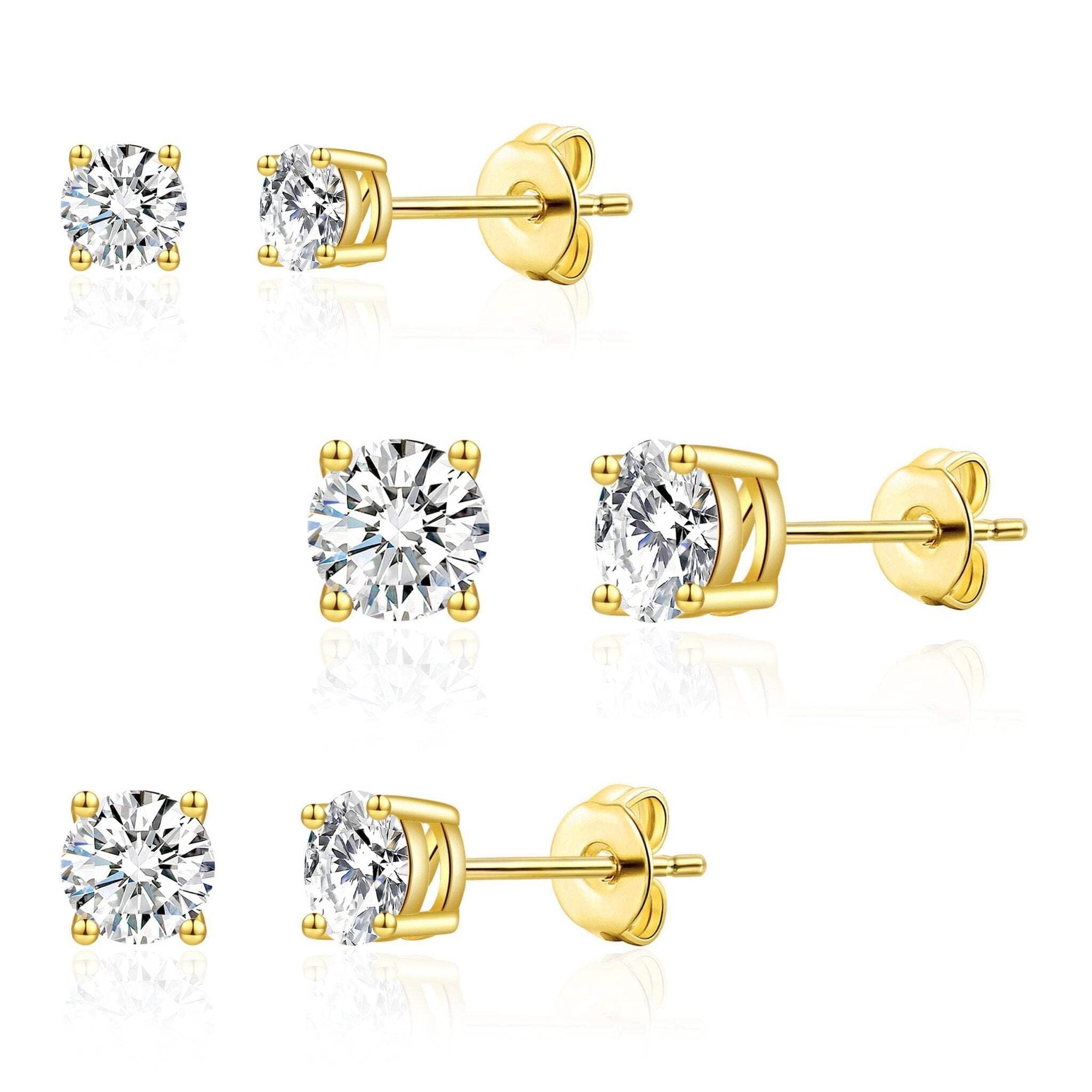 Philip Jones Three Pack of 18k Gold Plated 4mm, 5mm & 6mm Earrings Created with Zircondia® Crystals