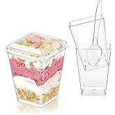Legredic 25Pack 5oz Plastic Dessert Cups with Lids and Spoons, Clear Parfait Appetizer Cups for Party, Mini Shooter Serving Cup, Square Dessert Shot Glasses for Tasting