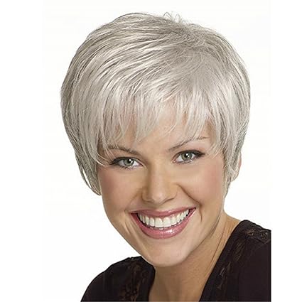 Royalfirst Women S Short Fluffy Wavy Silver White Synthetic Wigs