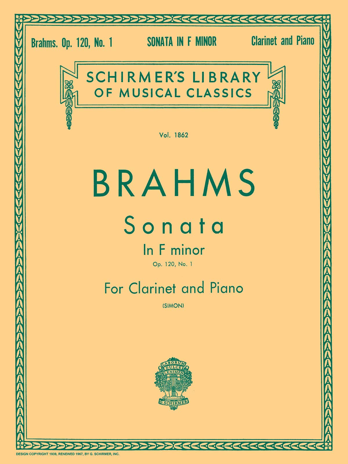 Johannes Brahms Sonata For Clarinet And Piano In F Minor Op.120 No.1