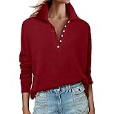 ANRABESS Womens Long Sleeve Polo Sweaters Knit Button Shirt Lightweight Dressy Casual Basic Pullover Tops 2025 Fall Fashion