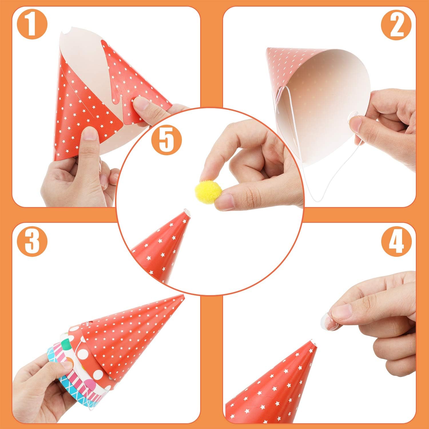 9 Pieces Birthday Party Hats Adorable Party Cone Hats with 24 Colorful Paper Blowouts and 24 Glittering Metallic Tassel Blowouts for Birthday Party: Clothing