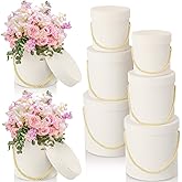Uiifan 6 Pcs Velvet Round Flower Box with Lids Velvet Nesting Gifts Box with Handle for Valentine's Day Wedding Holiday Luxury Flower Gift Arrangement Bridesmaid Birthday Party Favor(White)