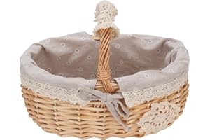ANKROYU Wicker Picnic Basket with Removable Liner Hand Woven Empty Picnic Hamper Basket with Handle for Easter Camping Weddin