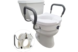 Carex EZ Lock Raised Toilet Seat with Handles, 5 Inch Elevated Handicap Toilet Seat Riser with Arms, Fits Most Toilets