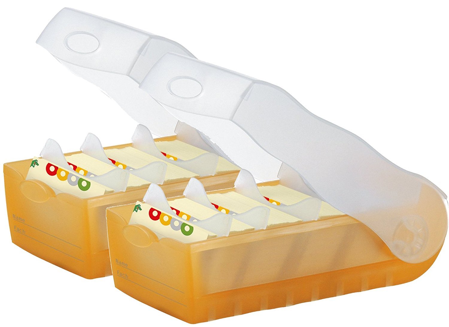 Han Croco Index Card Box DIN A8 Landscape, With 100 Cards with 5 Support Plates, 2er Set | transluzent orange, 1