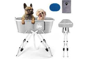 LUCKY MUFFIN Premium Elevated Portable & Foldable Dog Bathtub – 5 Adjustable Heights for Back-Friendly Grooming. Portable Indoor/Outdoor Pet Washing Station, Supports Small & Medium Dogs, Cats