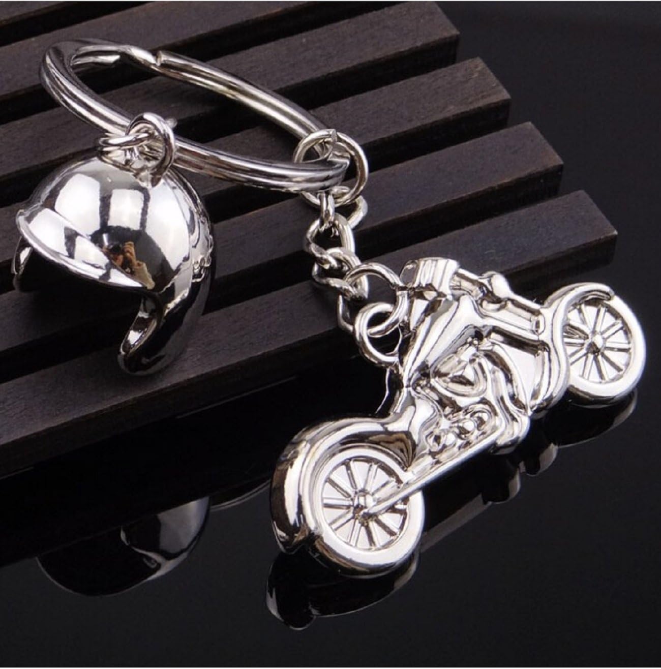 Sportigo ® motorbike with motorcycle helmet keychain in silver/key pendant biker motorcyclist chopper gift idea
