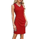 GRACE KARIN Women Wear to Work Sleeveless V-Neck Ruched Bodycon Wrap Office Party Cocktail Pencil Dresses