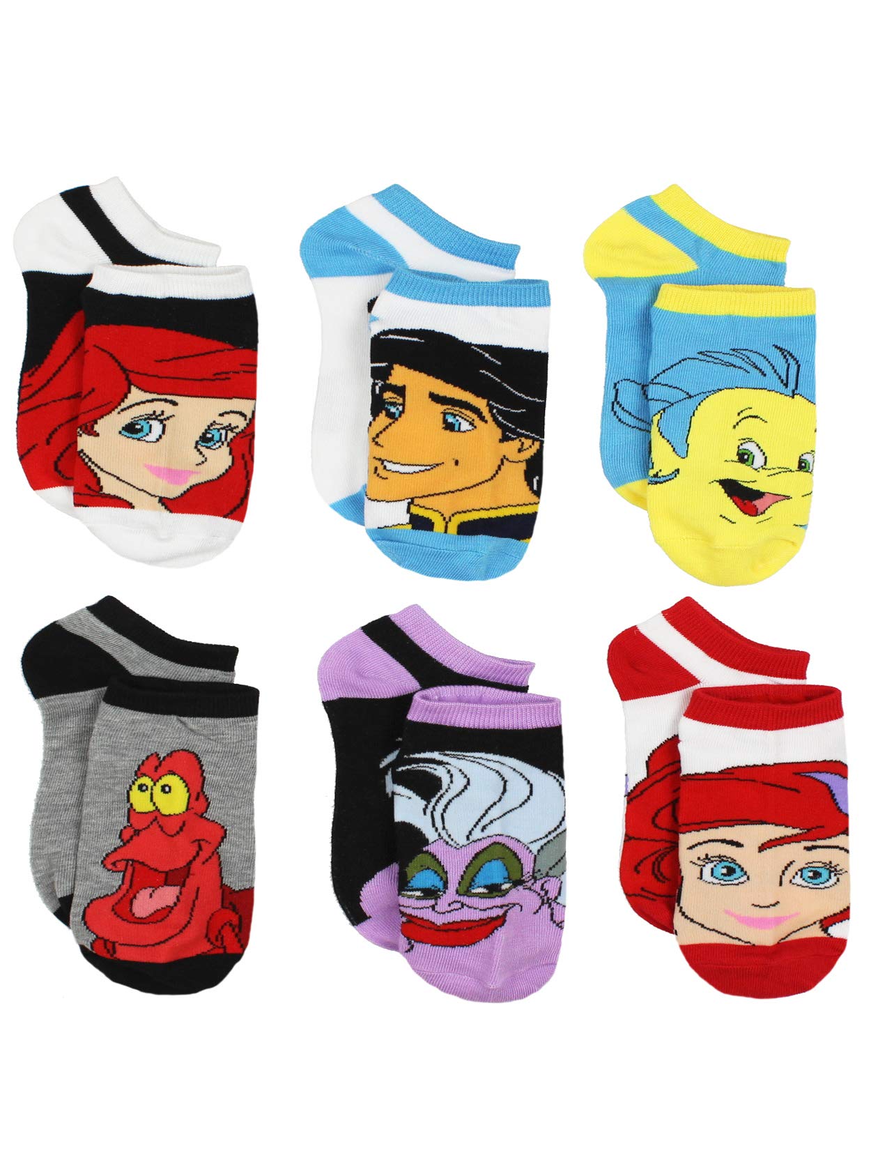 Personajes de Disney para niñas La Sirenita Ariel - Paquete de 6 calcetines invisibles