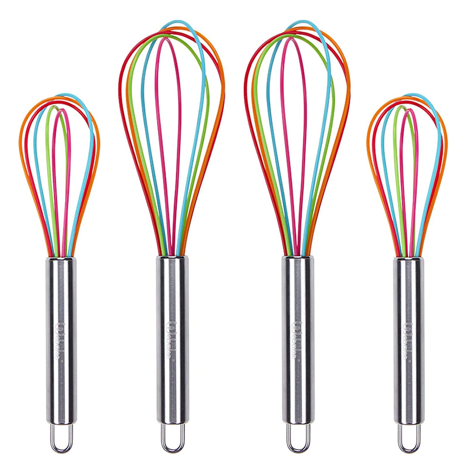 Webake Silicone Whisk Kitchen Balloon Hand Whisk 4 Pcs 8 Inch 10 Inch with Stainless Grip Handle Heat Resistant Mini Whisk for Blending, Whisking, Beating, Stirring