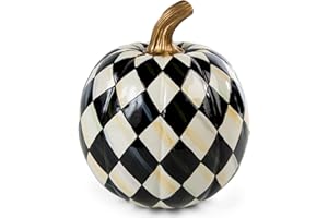 MACKENZIE-CHILDS Small Decorative Pumpkin for Fall Decor, Autumn Decorations for Home, Courtly Harlequin