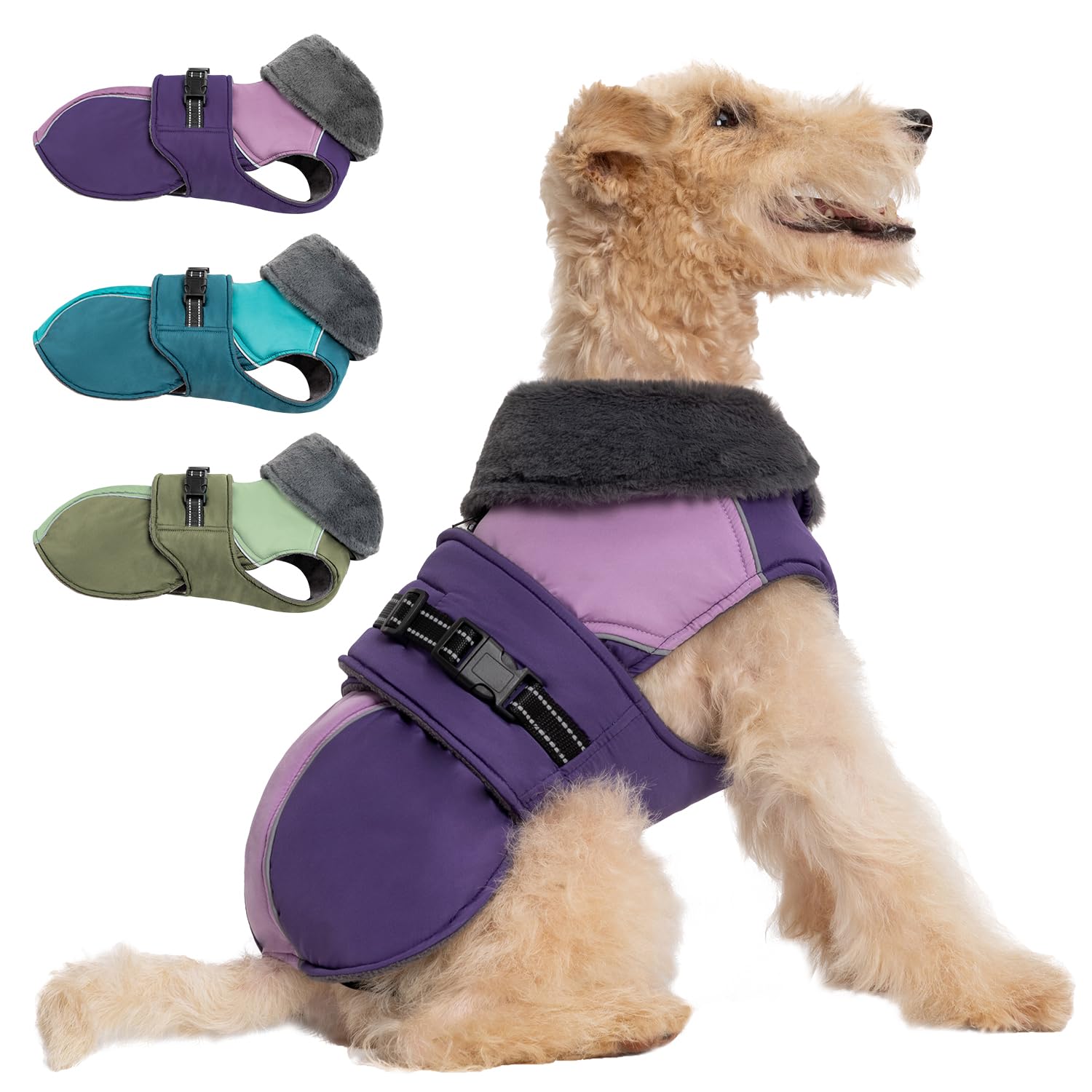 Aimydog Cozy Dog Winter Jacket, Zippered Snowsuit with Reflective Adjustable Collar, Purple, 3XL