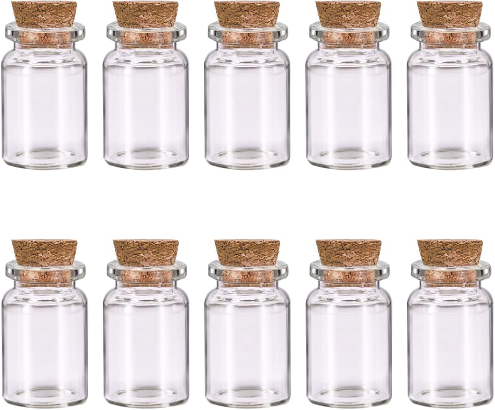 Udewo 10 Pcs Small Glass Bottles with Cork Lids 6ml Mini Vials for DIY Crafts