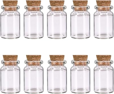 Udewo 10 Pcs Small Glass Bottles with Cork Lids 6ml Mini Vials for DIY Crafts