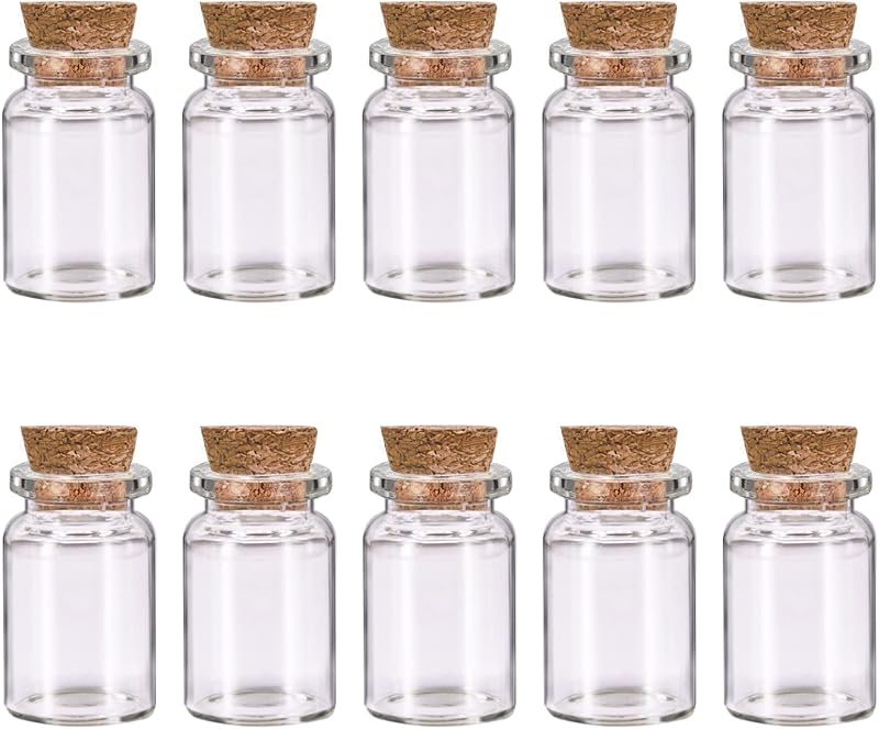 Udewo 10 Pcs Small Glass Bottles with Cork Lids 6ml Mini Vials for DIY Crafts