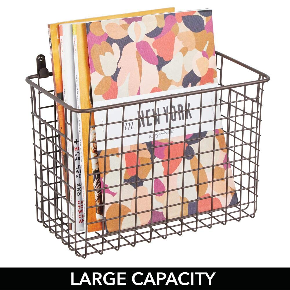 mDesign Portable Metal Farmhouse Wall Decor Storage Organizer Basket
