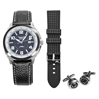 Aviator Piloten-Uhr und Manschetenknöpfe Geschenkset Männer