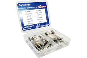 DYRUILANBO 5x20mm Mini Fuse 125V 1A 3A 5A 8A amp Fast-Blow Glass Fuses Assortment Kit 0.2x0.78Inches Glass Tube Fuse for String Lights（4 Values 40PCS Fast-Acting）