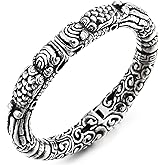 COOLSTEELANDBEYOND Mens Steel Dragon Cuff Bracelet Spring Bangle, Vintage Gothic Mythical Dragon Heads Cloud Patterns