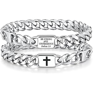 VNOX Stainless Steel Cross Bracelet Christian Gift for Men | Cuban Link Bible Verse Bracelets Stuff Accessories First Communi