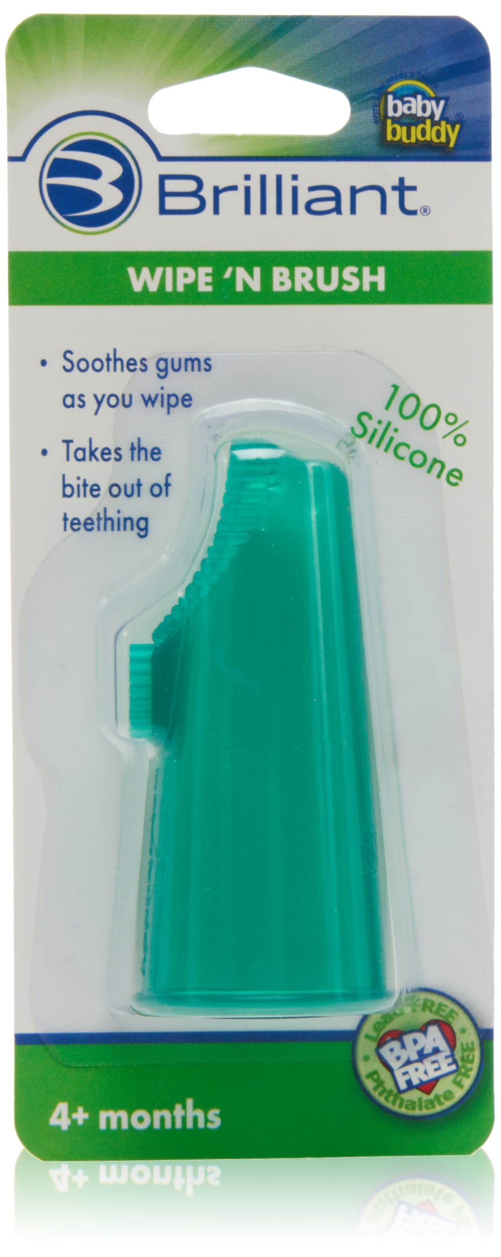 Brilliant Wipe N Brush by Baby Buddy, Silicone Toothbrush, Cleaner for Infants 4-16 Months Old, Use With Dental Wipe, Infant Oral Cleaning Products, Baby Registry Must Haves, Travel Accessories, Green