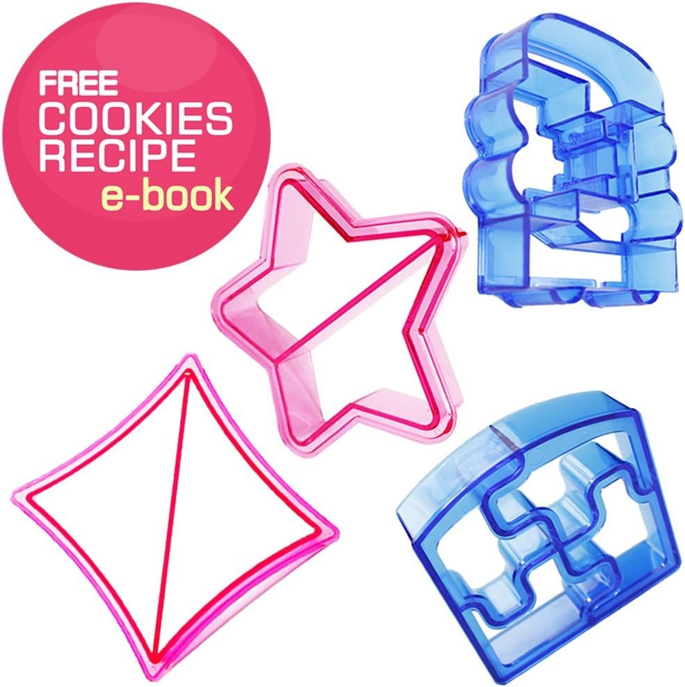 Cute Sandwich Cutter | Fun 10 pcs Bread Cookie Cake Crust Cutter for Kids | Adorable Five Pointed Star Triangle Diamond Butterfly Elephant Dinosaur Puzzle Puppy Love Dolphin Train Car Shape Design