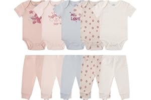 MEYSAHO Baby Newborn Layette 10-Piece Sets Cotton Bodysuits Pants Sets for Baby Boys Girls Toddler Unisex Baby Gift Set
