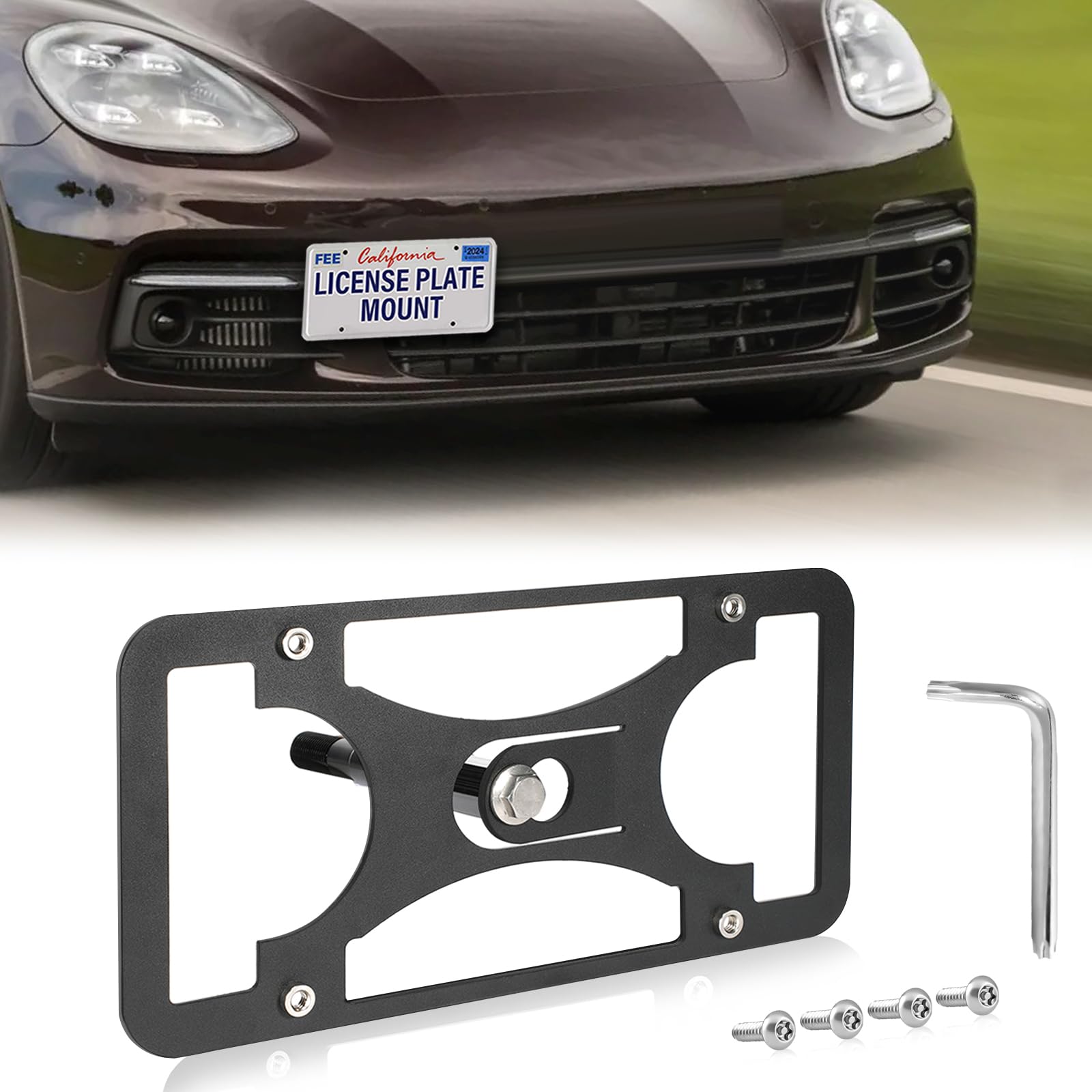 Photo 1 of No Drill Front License Frame Compatible with Porsche Panamera 2017-2025 Anti-Theft License Plate Tow Hook Mount Holder Car Tag Covers Rust-Proof, Rattle-Proof Car Accessories