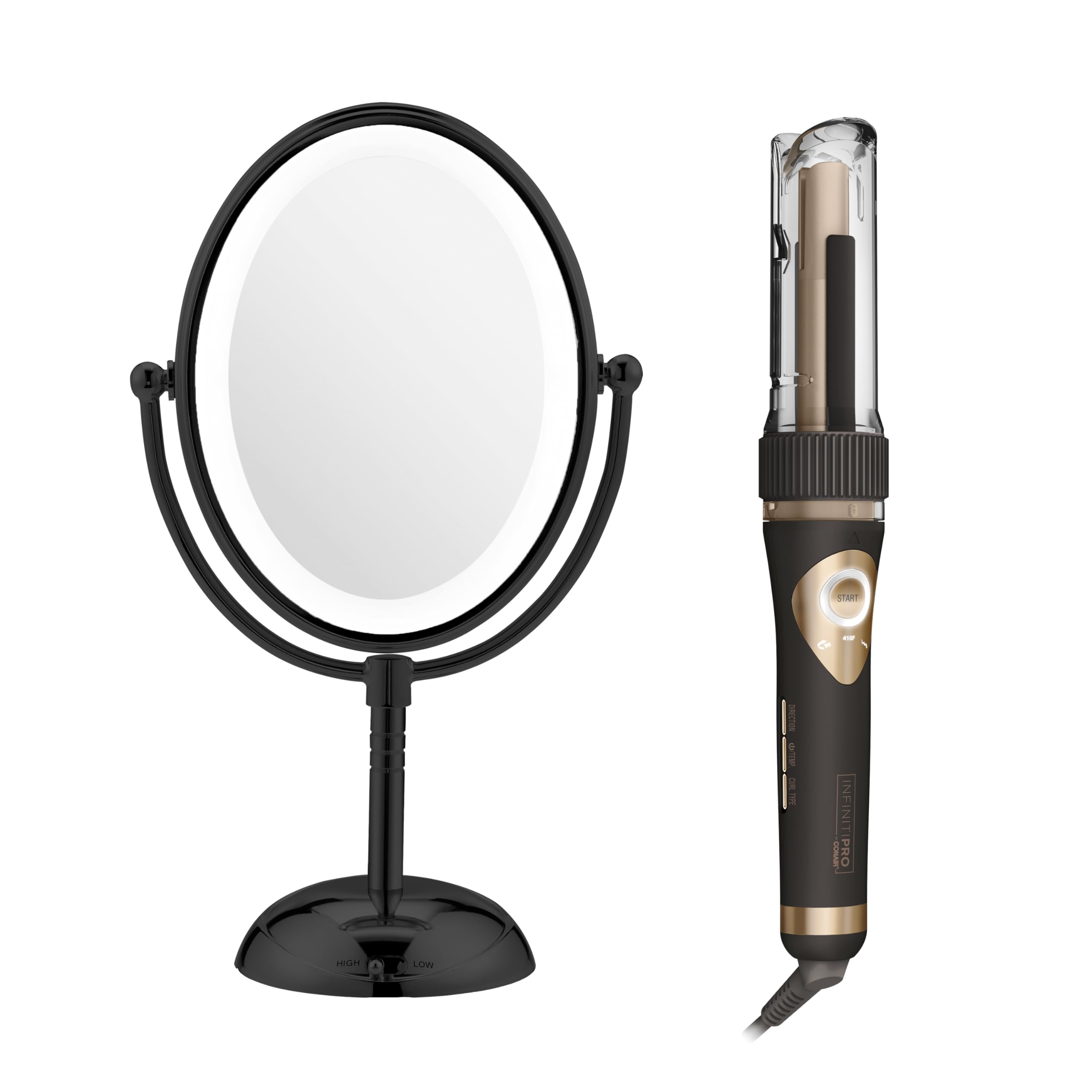 Photo 1 of Conair Limited Edition Bundle | INFINITIPRO by CONAIR Curl Secret Automatic Curling Iron in 3/4-inch Barrel - and - Conair Lighted Makeup Mirror | Black | Amazon Exclusive