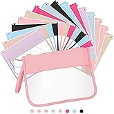 Irenare 16 Pcs Clear Makeup Bag Toiletry Flat Zipper Pouch Preppy Waterproof Clear Cosmetic PVC Pouch with Wristlet Toiletry DIY Chenille Letter Snack Bag for Women(Multi Colors)