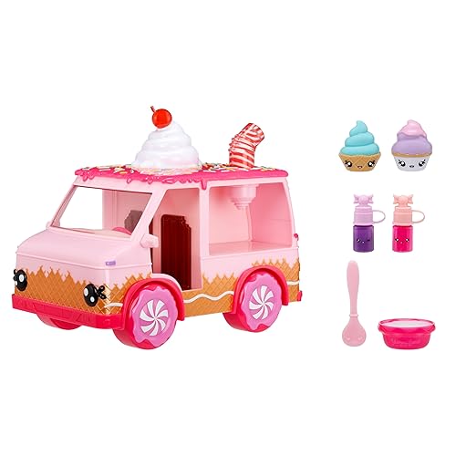 MGA Entertainment Yummiland Lipgloss Truck - Kids Lip Gloss, Includes 2 Num Noms, 2 Lip Gloss Making Kits With Chocolate and Birthday Cake Flavours, Suitable for Kids Ages 4 and Up