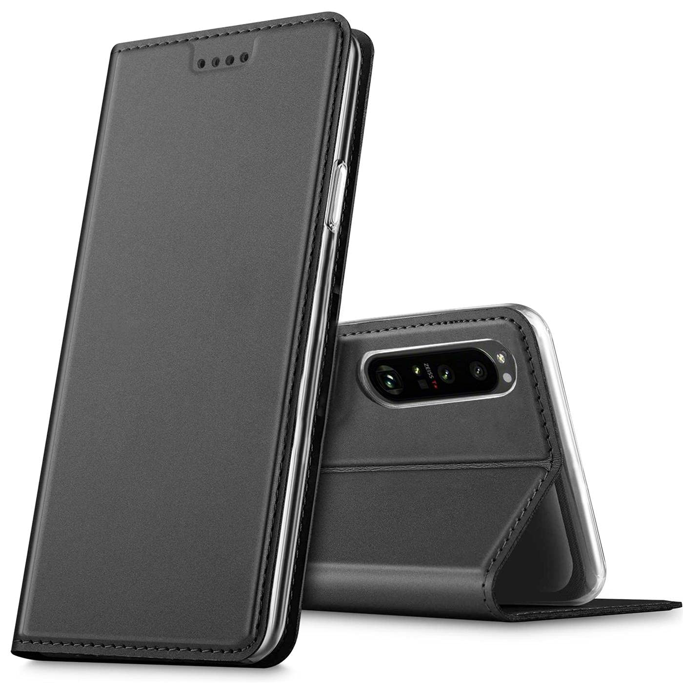 Mobile phone case for Sony Xperia 5 IV (2022), premium mobile phone flip cover for Sony Xperia 5 IV case [integrated magnet] book case PU leather bag, black