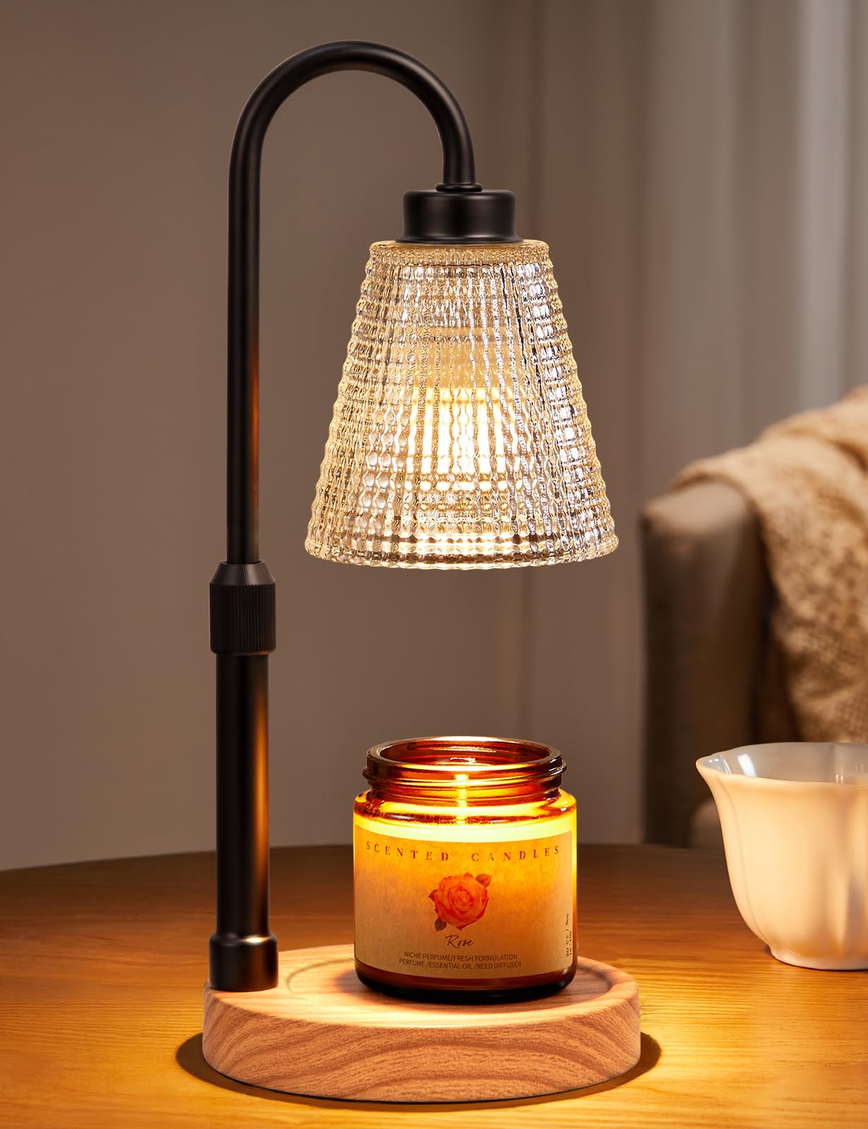 Innqoo Rustic Candle Warmer Lamp with Timer, Dimmable Candle Warmer for Jar Candles, Height Adjustable Wax Melts Warmer, Birthday Gifts for Women Mom, House Warming Gifts New Home Decor Image