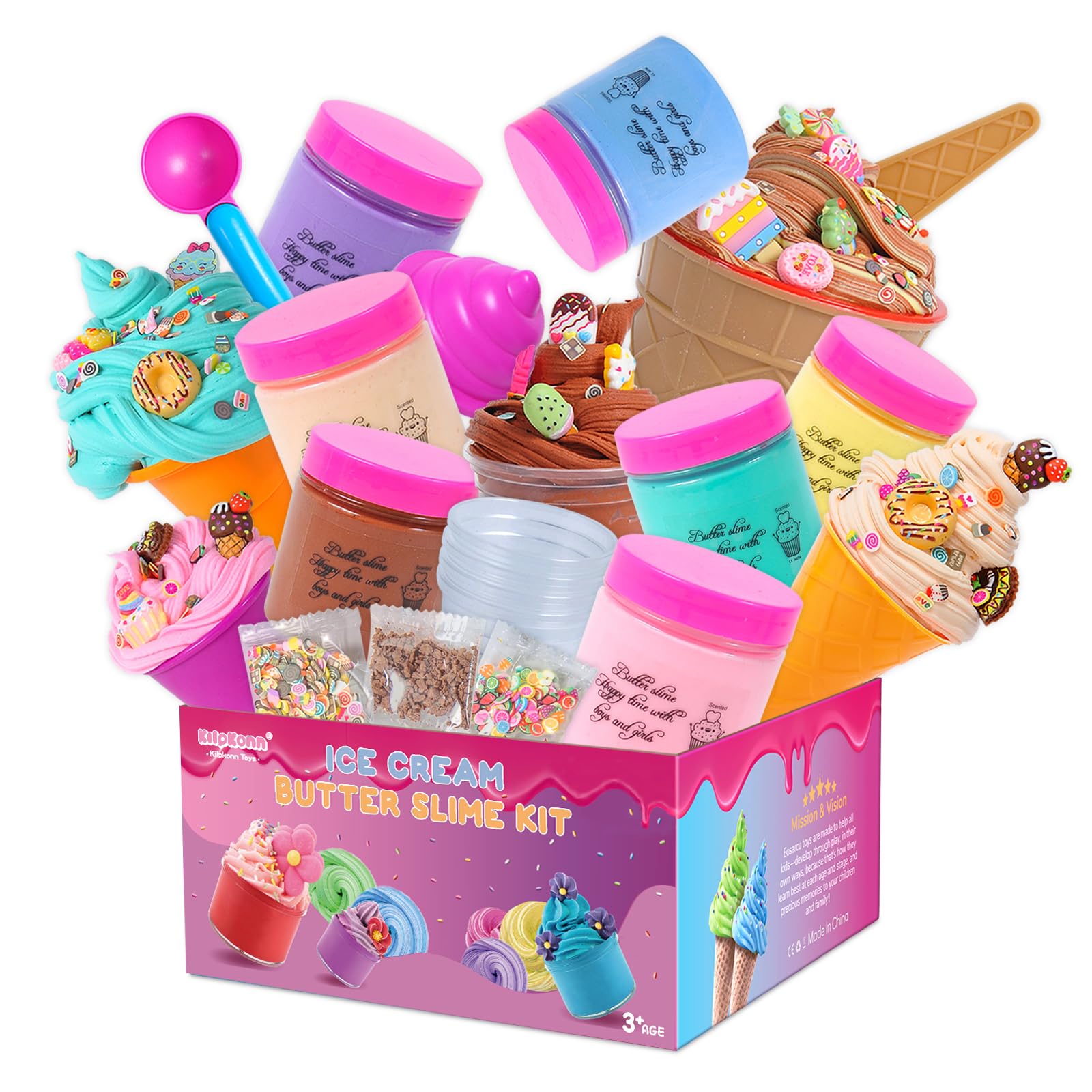 7 x100ML Slime Kit, Large Cloud Slime for kids, with Ice Cream Accessories Sets, Butter Slime Making Kits, Play Mat, Putty Toy Gift Prize Party Favors for Boys Kids