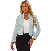 Allegra K Vintage Tweed Jackets for Women's Stand Collar Business Open Front Cropped Blazer Jacket