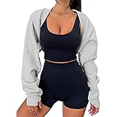 MISSACTIVER Women's Long Sleeve With Thumb Hole Bolero Shrug Top Open Front Fleece Loose Fit Cropped Shawl Sweatshirt Workout