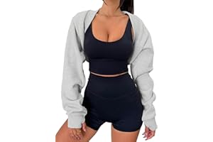 MISSACTIVER Women's Long Sleeve With Thumb Hole Bolero Shrug Top Open Front Fleece Loose Fit Cropped Shawl Sweatshirt Workout