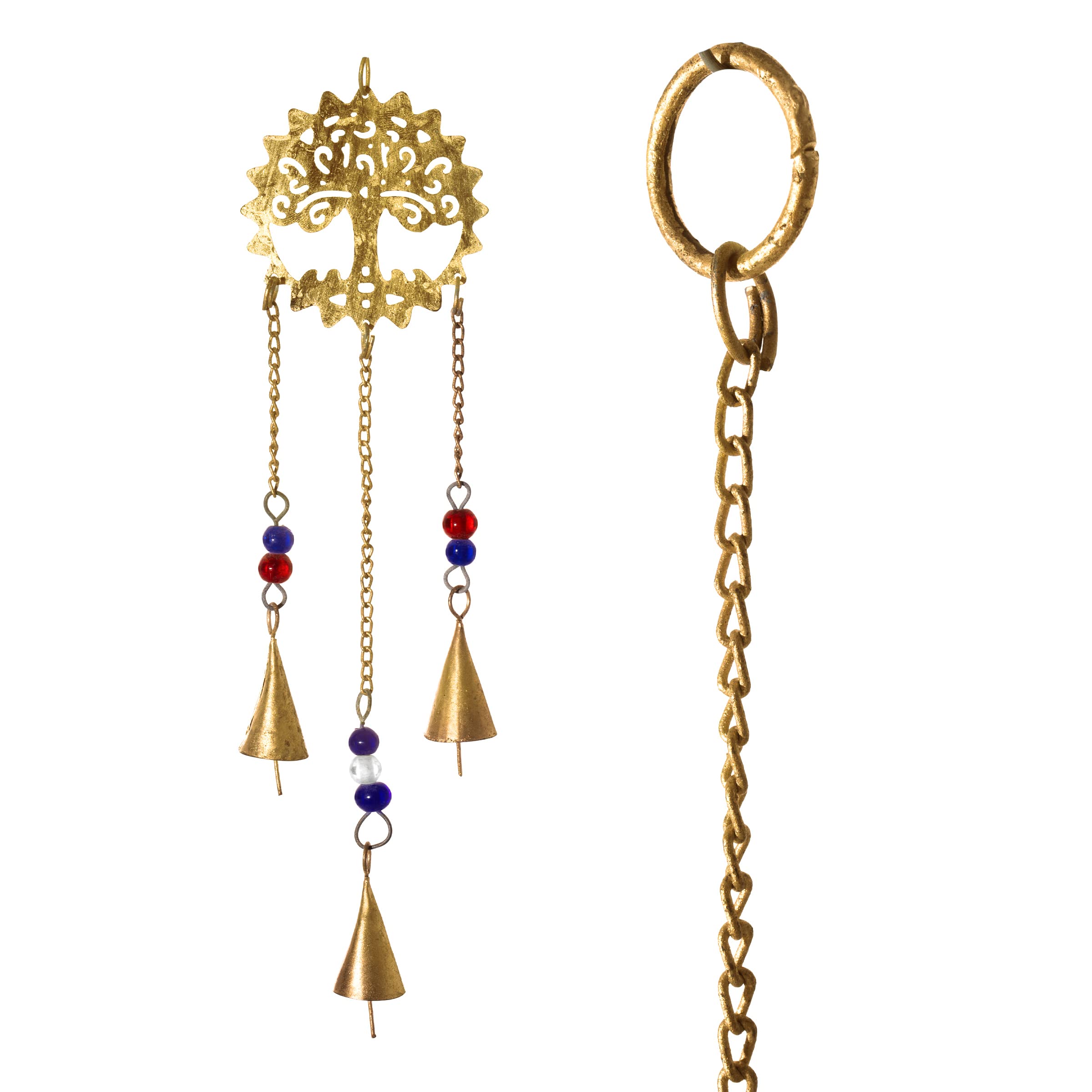 Tree of Life Beaded Windchime Wall Hanging Chimes Indian Décor for Home Balcony Garden Decorative Items and Gifting (Antique Golden-Small)