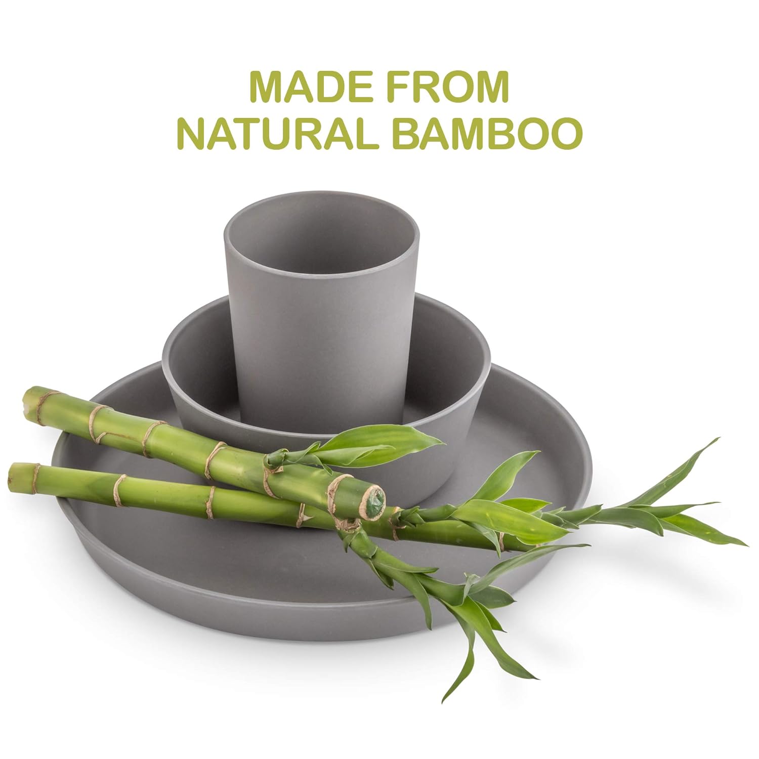 WEESPROUT Bamboo Toddler Cups - 4 pc Set (10 fl oz) - Eco-Friendly, Non-Toxic, Non Plastic Cup Pack for Toddlers, Big Kids or Baby - Natural (Blue, Green, Gray, Beige): Kitchen & Dining