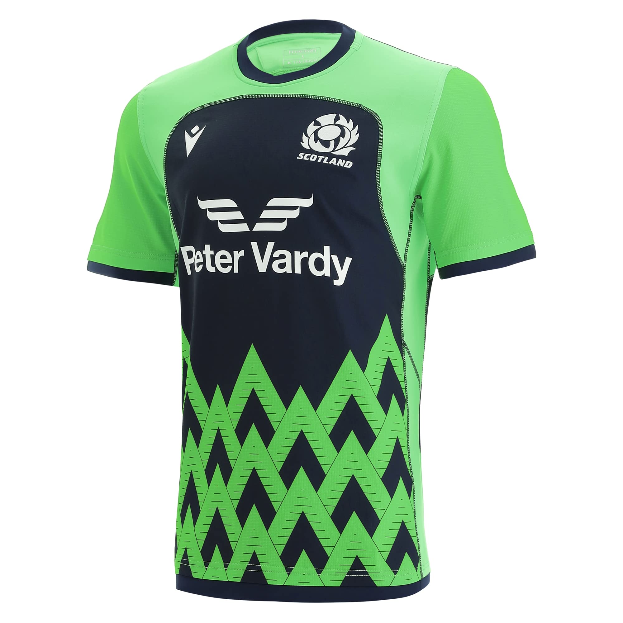 Macron scotland rugby 2021/22 neon green 'mountains' training shirt
