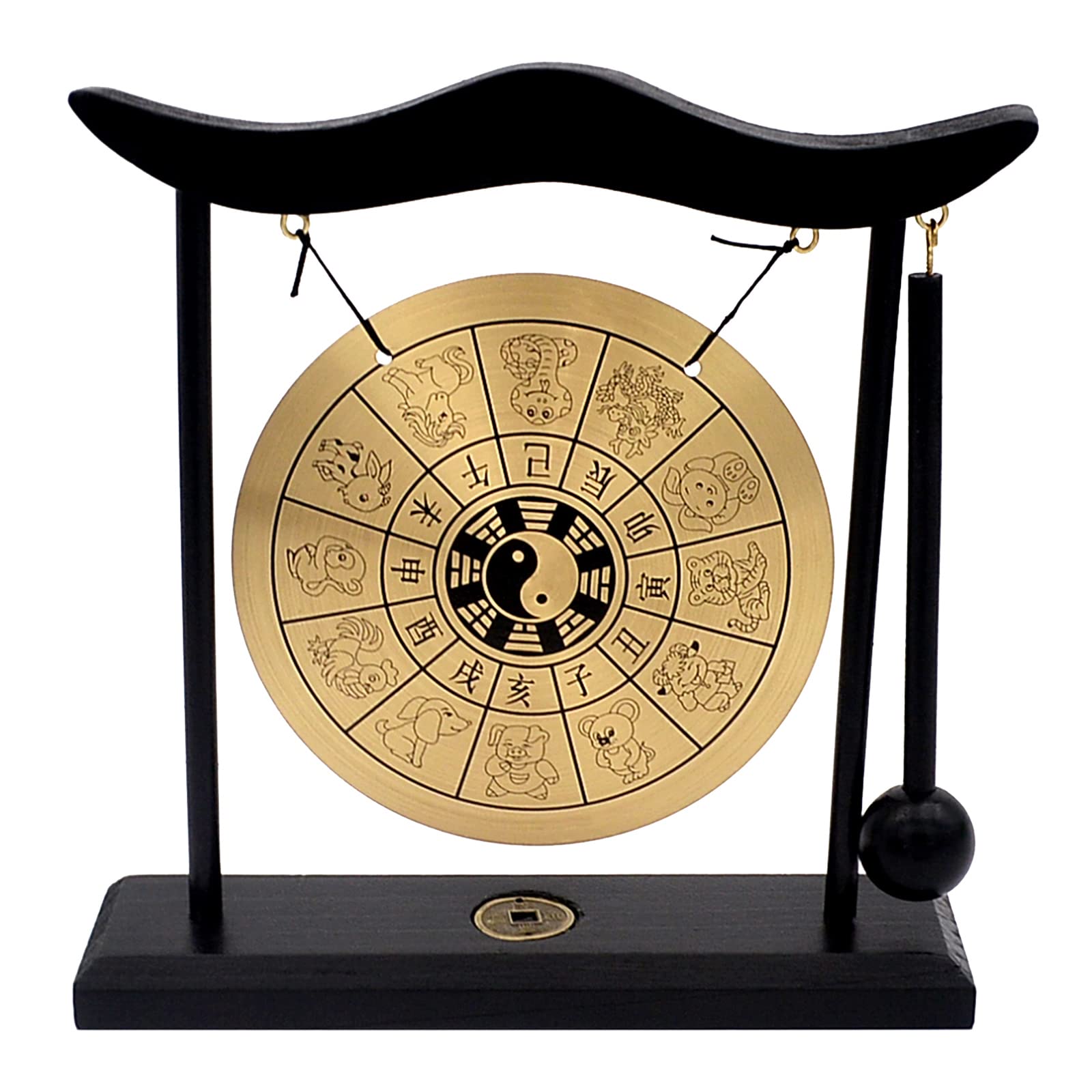 Feng Shui Brass Gong Desktop Zen Art for Fortune + Free Red String Bracelet — image 1